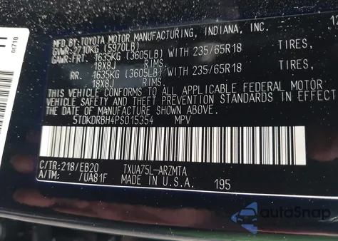 2023 Toyota Highlander Xle z USA, uszkodzony, nr VIN 5TDKDRBH4PS015354